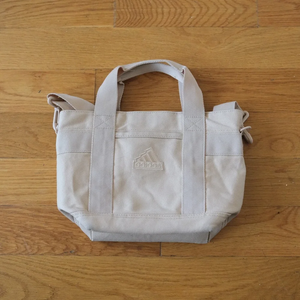Adidas Mini Tote Bag Womens Beige Canvas Crossbody Y2K Vintage Sport OS